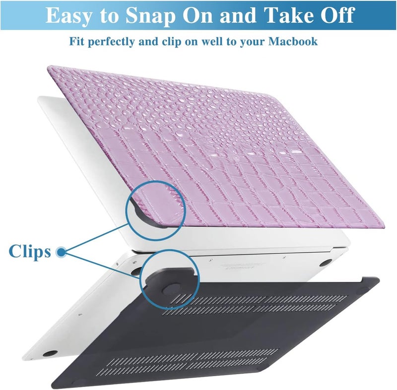 KEROM Compatible with Crocodile MacBook Air 13 Inch Case 2025-2022 M4 M3 M2 A3240 A3113 A2681, Textured Elegant Luxury Aligator Skin Snakeskin PU Leather Hardshell Case & Keyboard Cover, Lilac - Image 3
